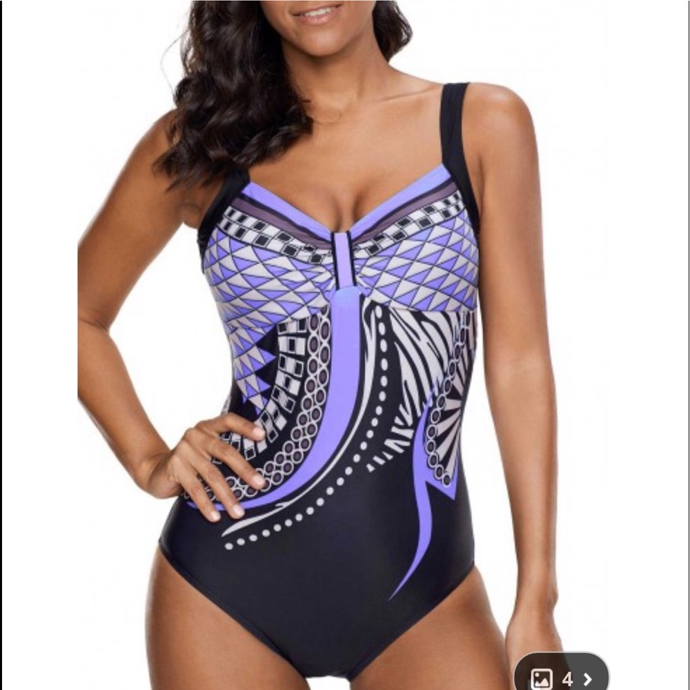 Open Back Geometric Print One Piece Swimwear